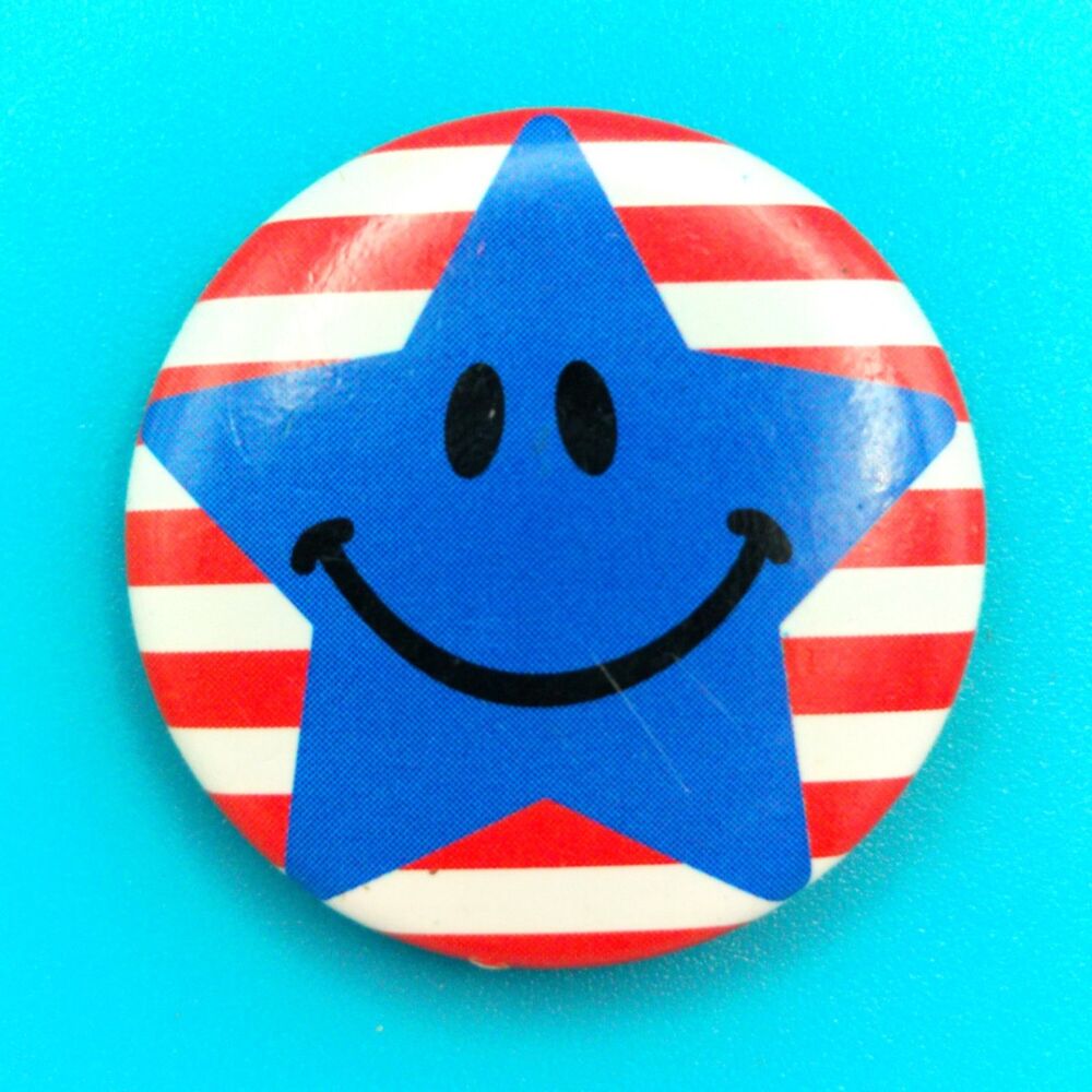 Happy Face Star And Stripes Pinback Button Pin USA Patriotic Small